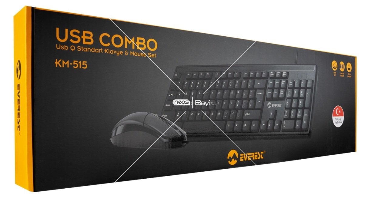 Everest KM-515 Siyah Usb Combo Q Standart Klavye + Mouse Set