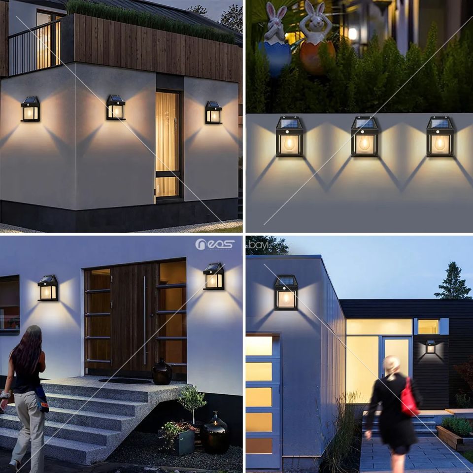 Hareket Sensörlü ÇİFT  18W Güneş Enerjili Dış Mekan Aydınlatması, Güneş Enerjili Tungsten Ampul Işık