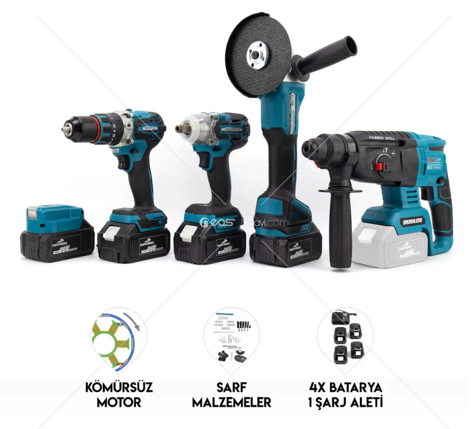 Dawreek Beşli Set MK350 (Power Bank Led 13mm Ç.Mandren+S.Sıkma+Ş.Spral+Ş.Hilti)