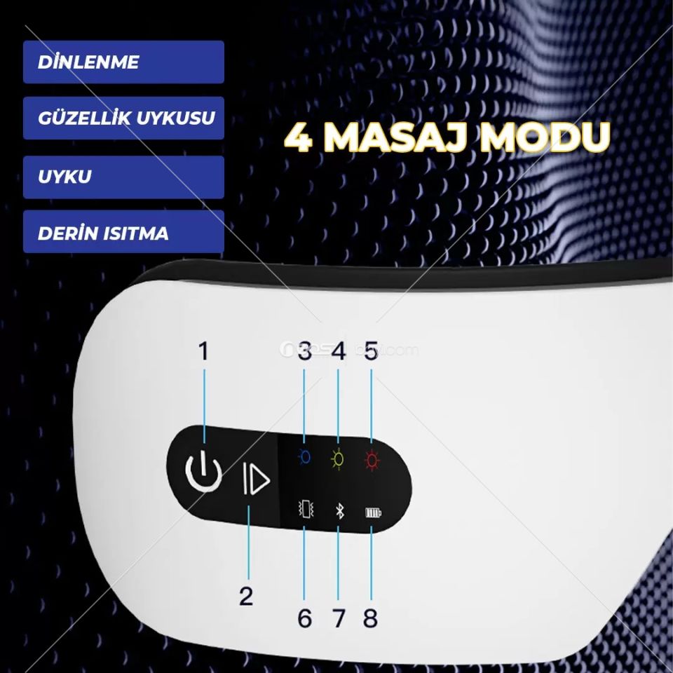 Titreşimli Göz Masaj Aleti Göz Yorgunluğunu ve Koyu Halkaları Gidermek İçin 44°C ısı göz çecresindeki kasları yumuşatarak göz kaslarınızın yumuşamasını sağlar.