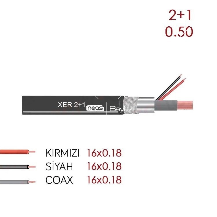 XER ZR-KBL-2150-500 2+1 2X0,50 Cca Cctv Kablo 500 Metre
