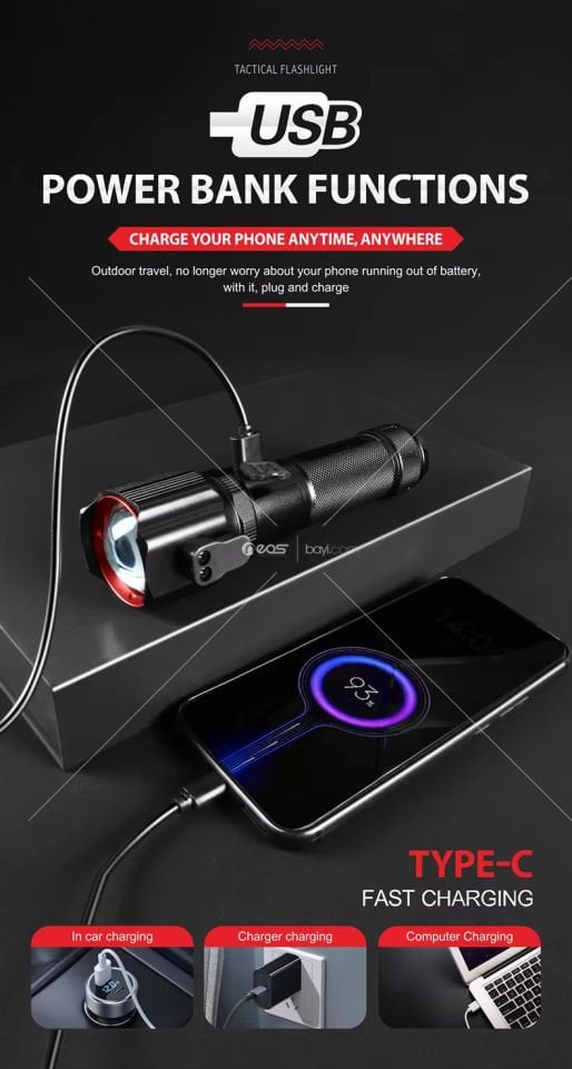 Güvenlik Çekiç Kırmızı Mavi Alarm Teleskopik Zoom Usb Şarj Edilebilir Cob Alüminyum Alaşımlı Beyaz Led El Feneri Işıkları Taktik El Feneri OR-2210