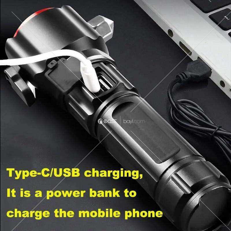 Güvenlik Çekiç Kırmızı Mavi Alarm Teleskopik Zoom Usb Şarj Edilebilir Cob Alüminyum Alaşımlı Beyaz Led El Feneri Işıkları Taktik El Feneri OR-2210