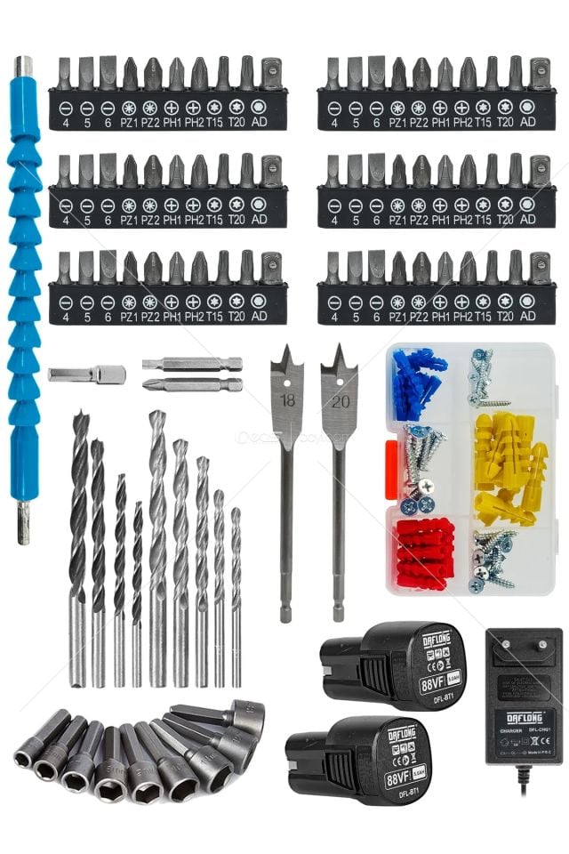 DAFLONG PRO ÖZEL SERİ KÖMÜRSÜZ 84 PARÇA ARMUT BATARYA DARBELİ ŞARJLI MATKAP-SRI