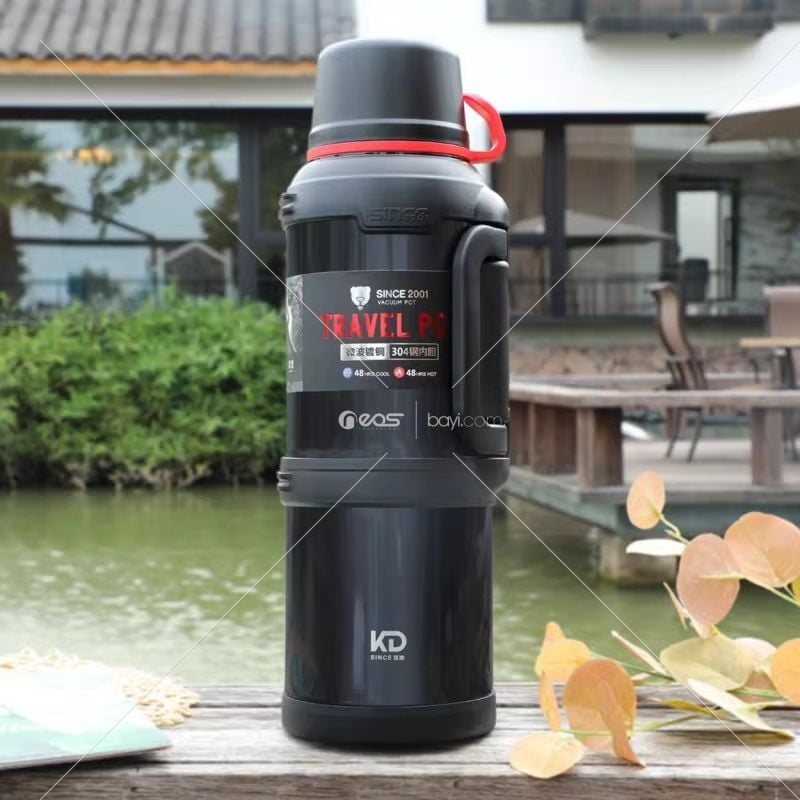 4L TERMUS Büyük Kapasiteli Çift Duvarlı Vakum Yalıtımlı Paslanmaz Çelik Balıkçılık Su Şişesi İçecek Termal Matara Kamp Seyahat Tencere (BLACK)