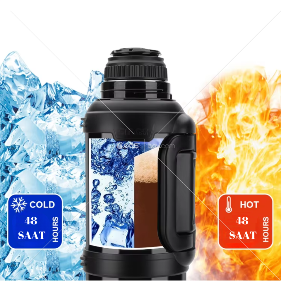 4L TERMUS Büyük Kapasiteli Çift Duvarlı Vakum Yalıtımlı Paslanmaz Çelik Balıkçılık Su Şişesi İçecek Termal Matara Kamp Seyahat Tencere (BLACK)