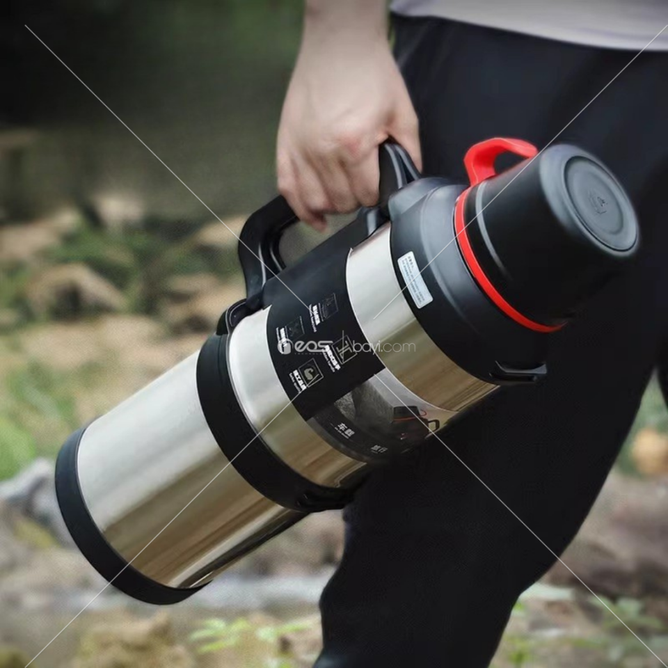 4L TERMUS Büyük Kapasiteli Çift Duvarlı Vakum Yalıtımlı Paslanmaz Çelik Balıkçılık Su Şişesi İçecek Termal Matara Kamp Seyahat Tencere (BLACK)