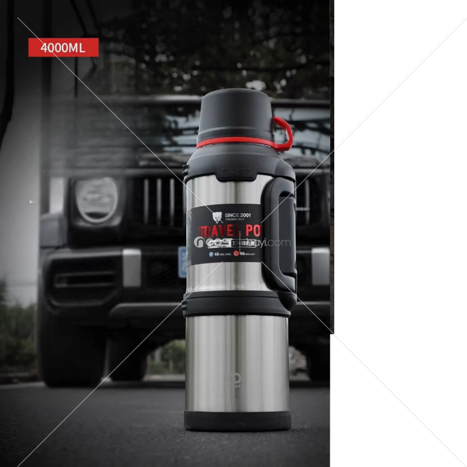 4L TERMUS Büyük Kapasiteli Çift Duvarlı Vakum Yalıtımlı Paslanmaz Çelik Balıkçılık Su Şişesi İçecek Termal Matara Kamp Seyahat Tencere (BLACK)