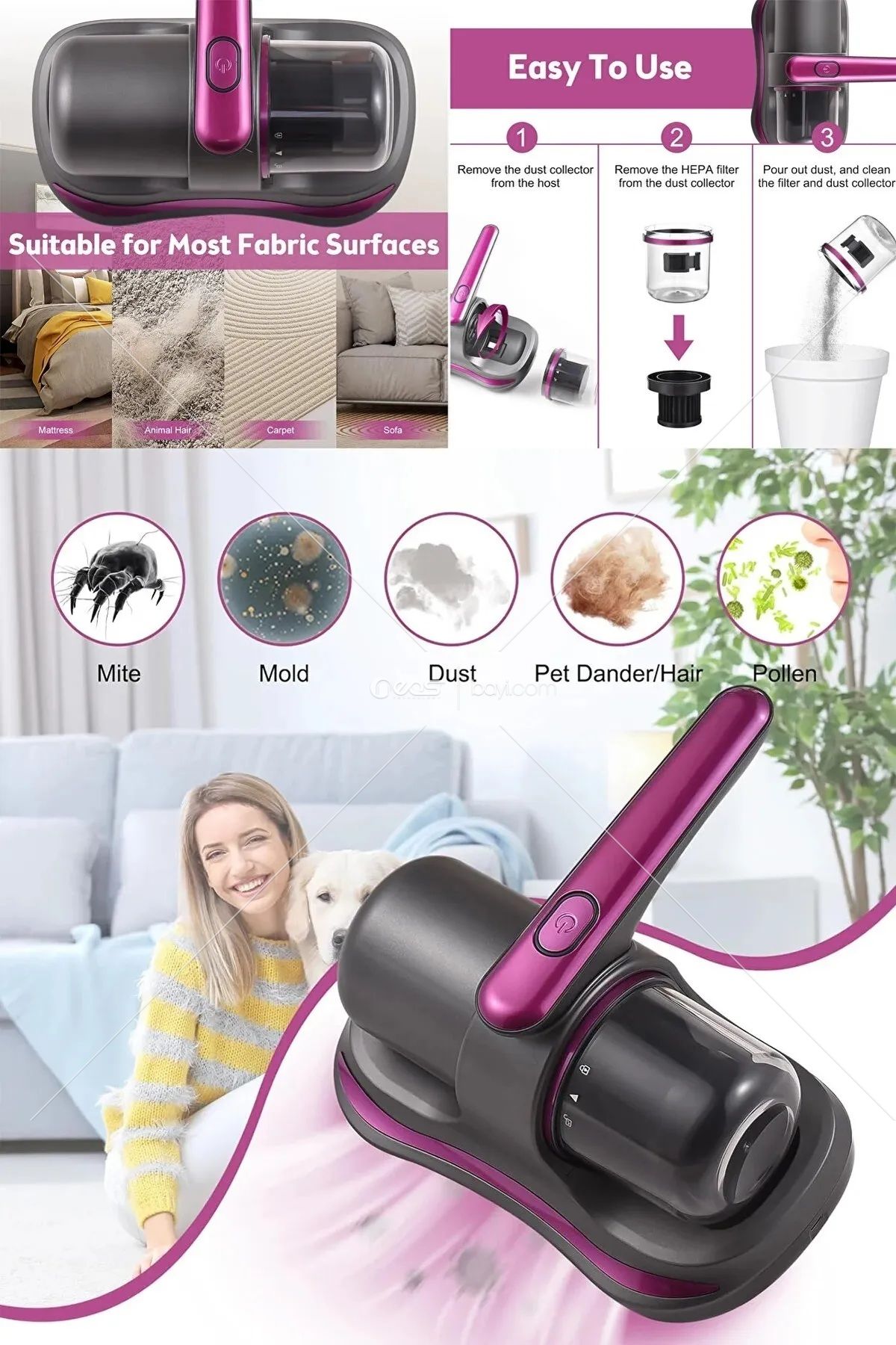 GOLD ORİON 1168  Araç ve Şarjlı El Süpürgesi Kablosuz Yatak Kanepe Halı Toz Tüy Alerji Uv Işınlı Vakum Temizleme Toz Giderme