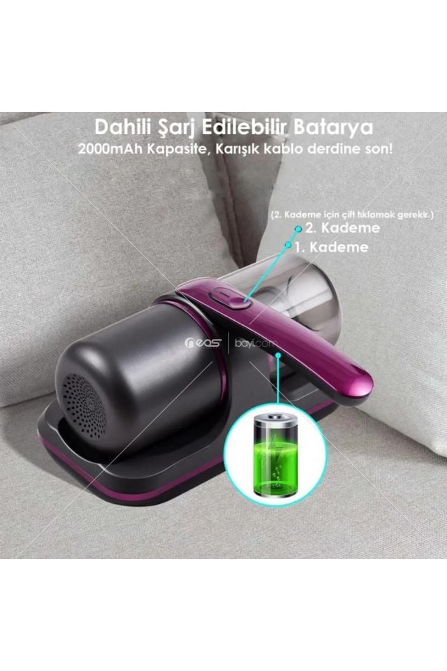 GOLD ORİON 1168  Araç ve Şarjlı El Süpürgesi Kablosuz Yatak Kanepe Halı Toz Tüy Alerji Uv Işınlı Vakum Temizleme Toz Giderme