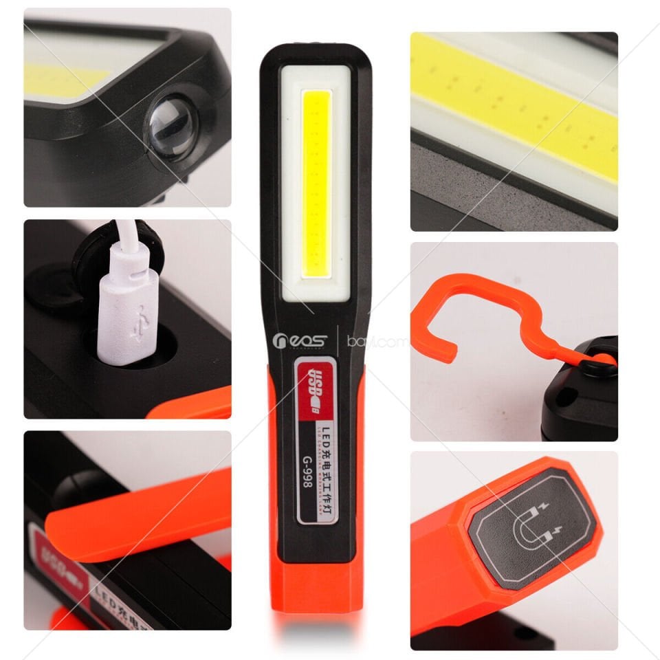 998 Mıknatıslı Tamirci El Feneri Xpe+Cob LED Şarjlı 3 Modlu