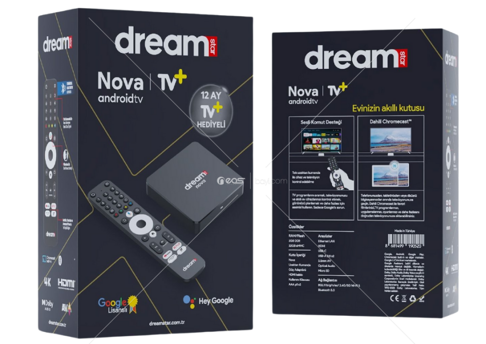 Dreamstar Nova | Tv (12 AY PREMİUM ÜYELİK HEDİYELİ) 4k Lisansli Android Tv Box | 32gb Hafıza