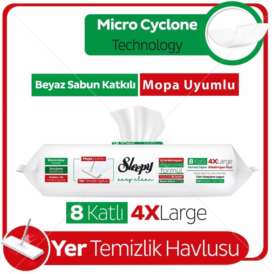 Sleepy Easy Clean Beyaz Sabun Katkılı Mopa Uyumlu Yer Temizlik Havlusu 50 Yaprak