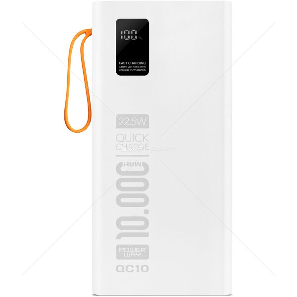 Powerway 10.000 Mah Pd 22.5W Dahili Kablolu Hızlı Şarj LED Fener Gerçek 10.000 Mah QC10 Powerbank