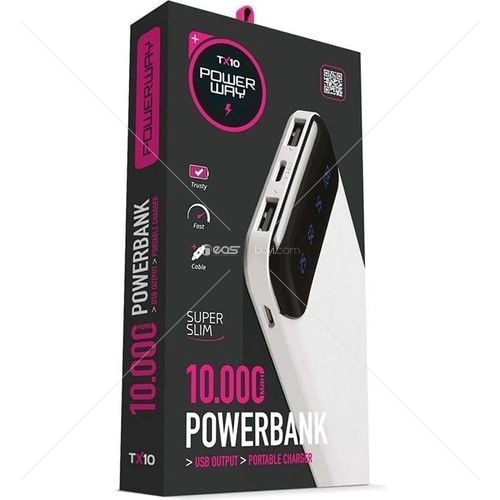 Powerway TX10 10.000 Mah Dijital Göstergeli Beyaz Powerbank TX10