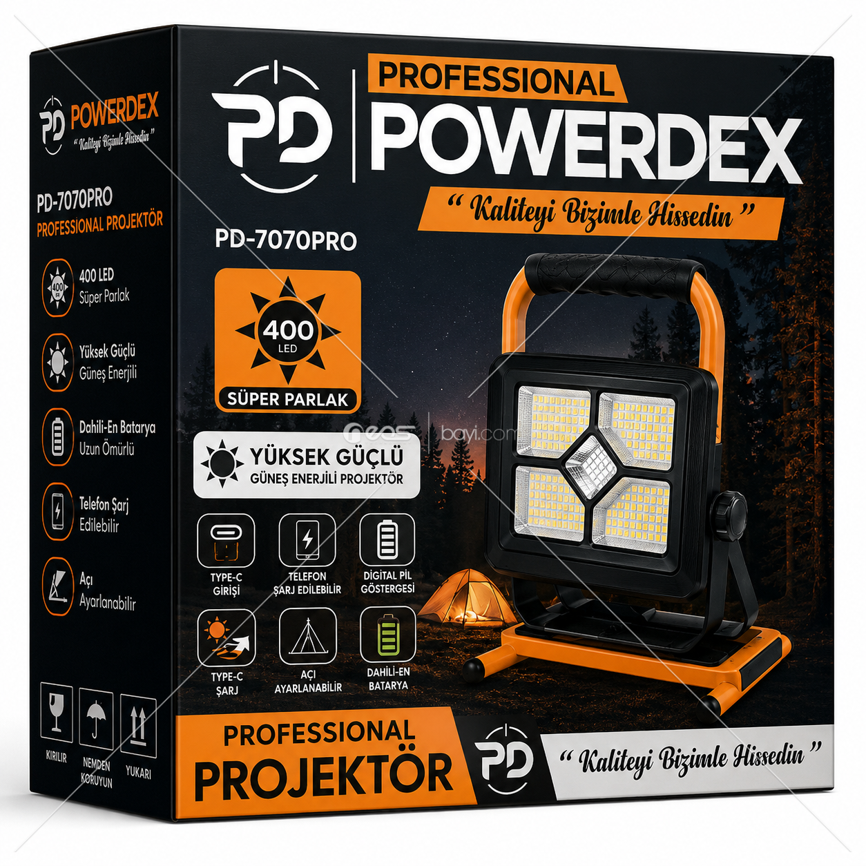 Powerdex PD-7070PRO 400 LED Profesyonel Çakar Işıklı Güneş Enerjili Projektör