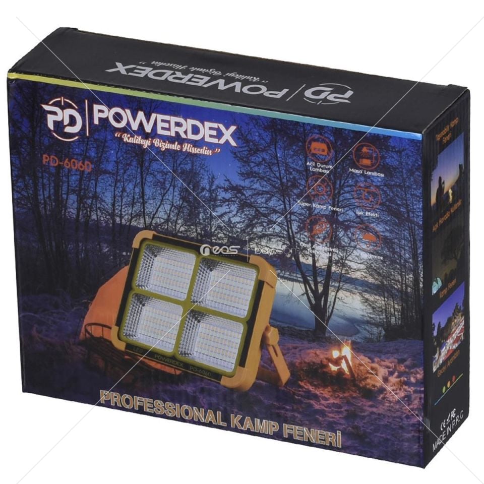 Powerdex PD-6060 LED güneş enerjili şarj edilebilir çalışma lambaları, 100 W