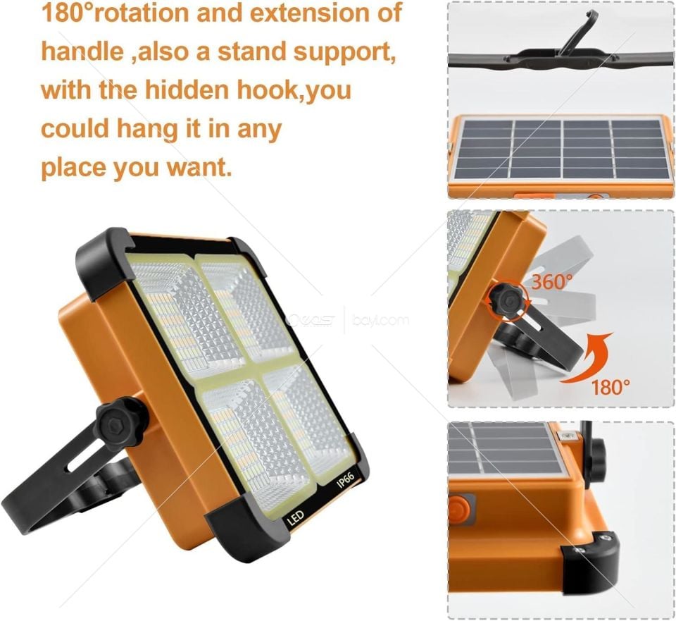 Powerdex PD-6060 LED güneş enerjili şarj edilebilir çalışma lambaları, 100 W