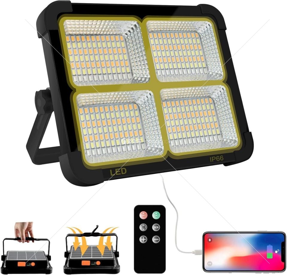 Powerdex PD-6060 LED güneş enerjili şarj edilebilir çalışma lambaları, 100 W